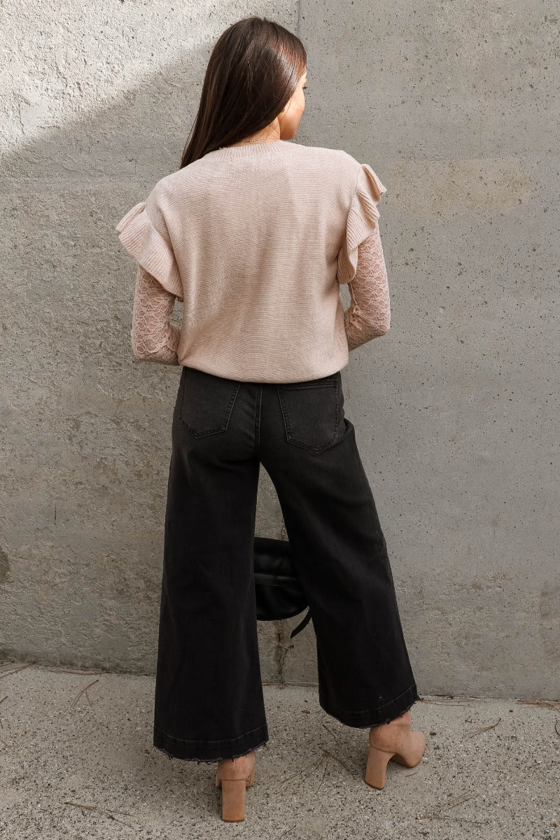 Sierra Beige Knit Ruffle Sweater - Image 9