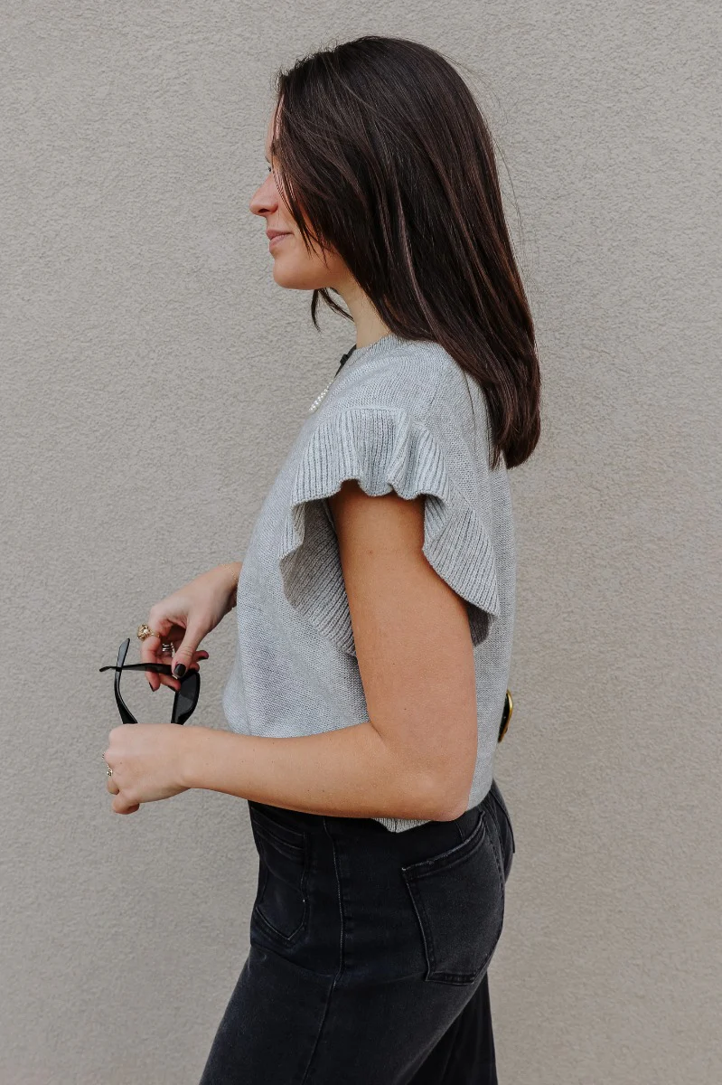 Sierra Heather Grey Knit Ruffle Sweater - Image 4