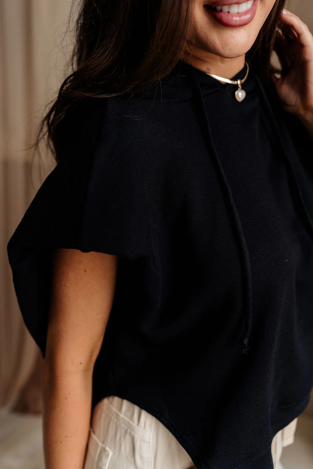 Simone Black Sleeveless Hoodie - Image 6