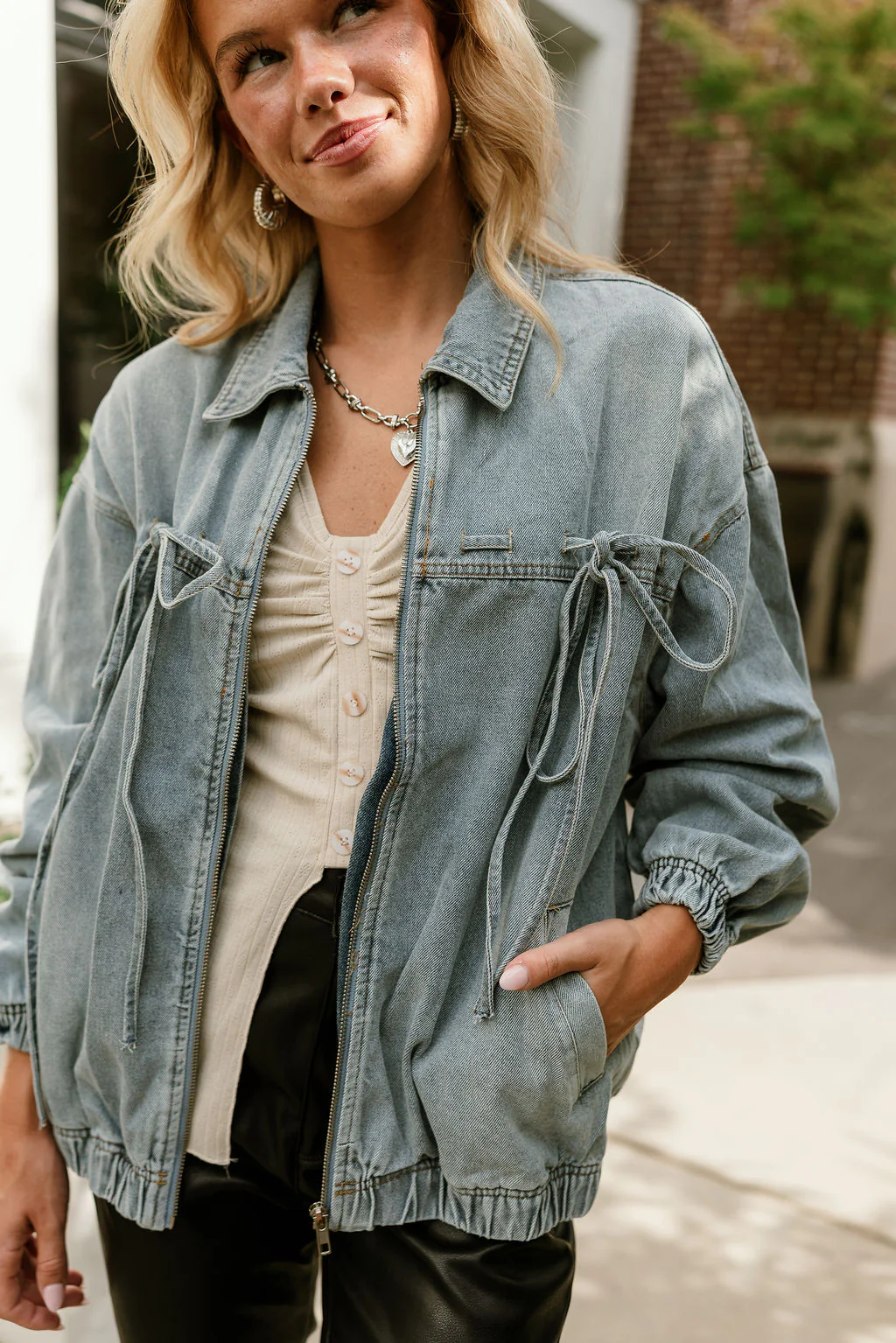 Cecelia Light Denim Tie Jacket - Image 2