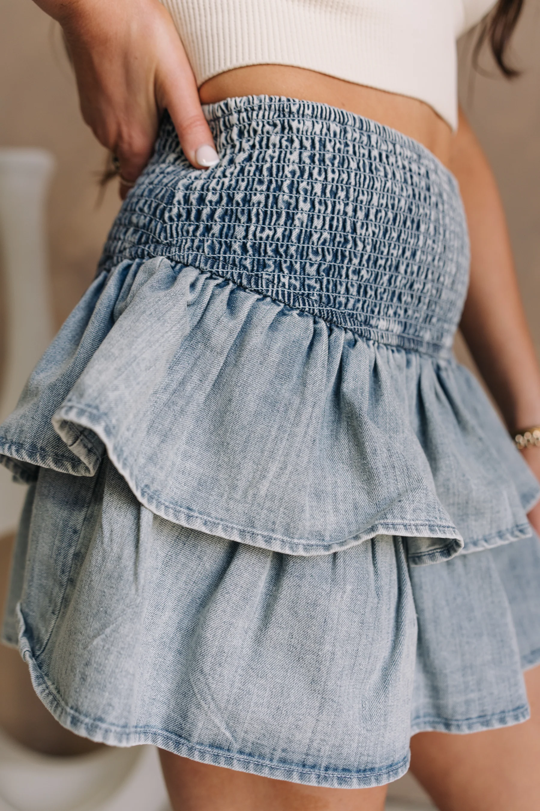 Skylar Light Washed Denim Tiered Skirt - Image 3