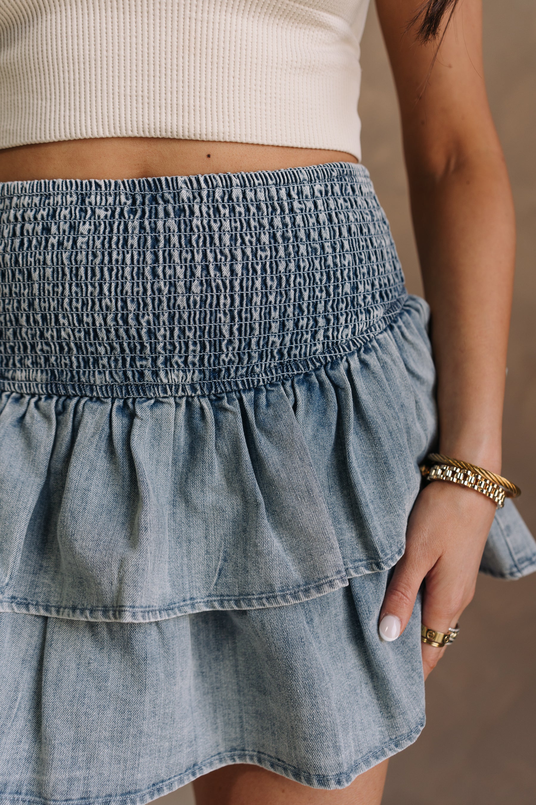 Skylar Light Washed Denim Tiered Skirt - Image 8