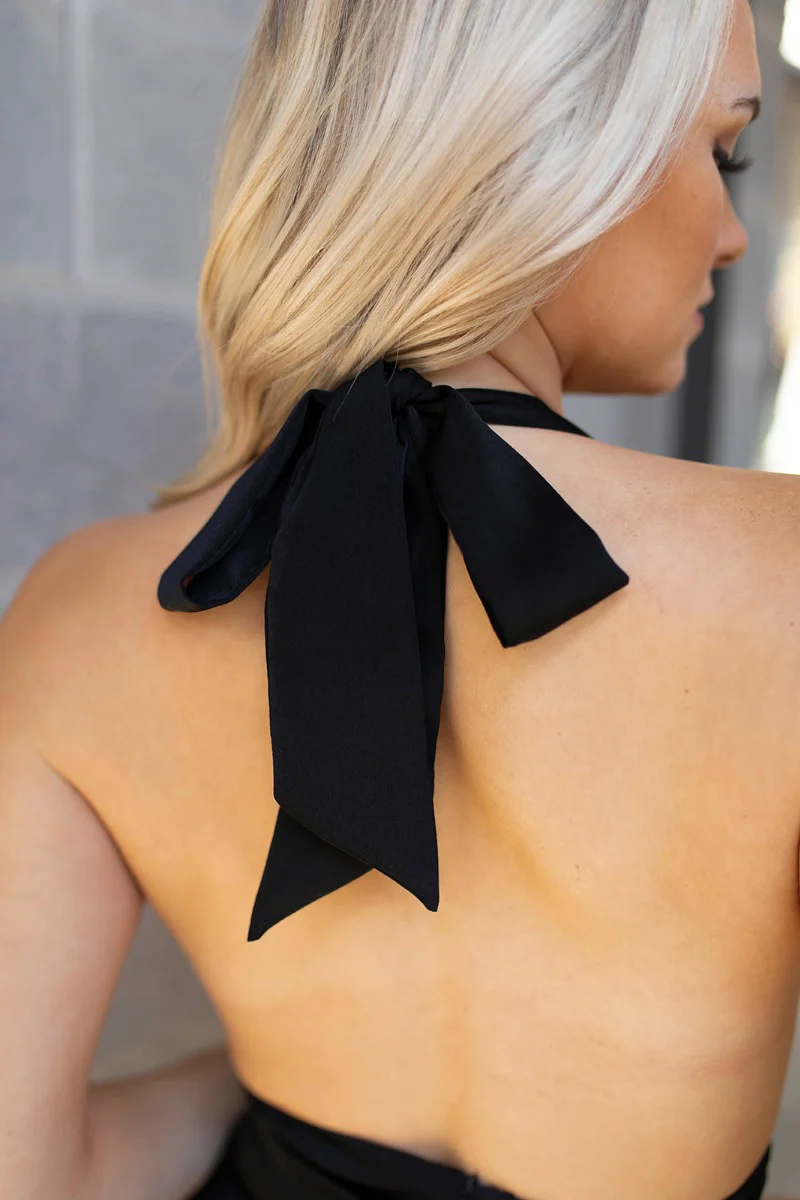 Skylar Satin Dress In Black - Image 4