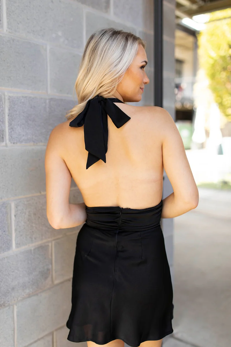Skylar Satin Dress In Black - Image 5