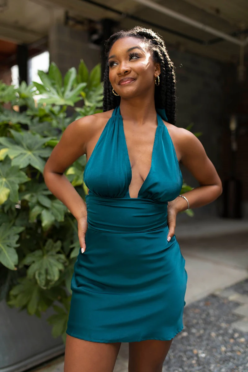Skylar Satin Dress in Teal