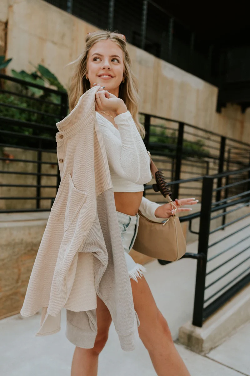 Sloane Corduroy Shacket In Taupe - Image 4