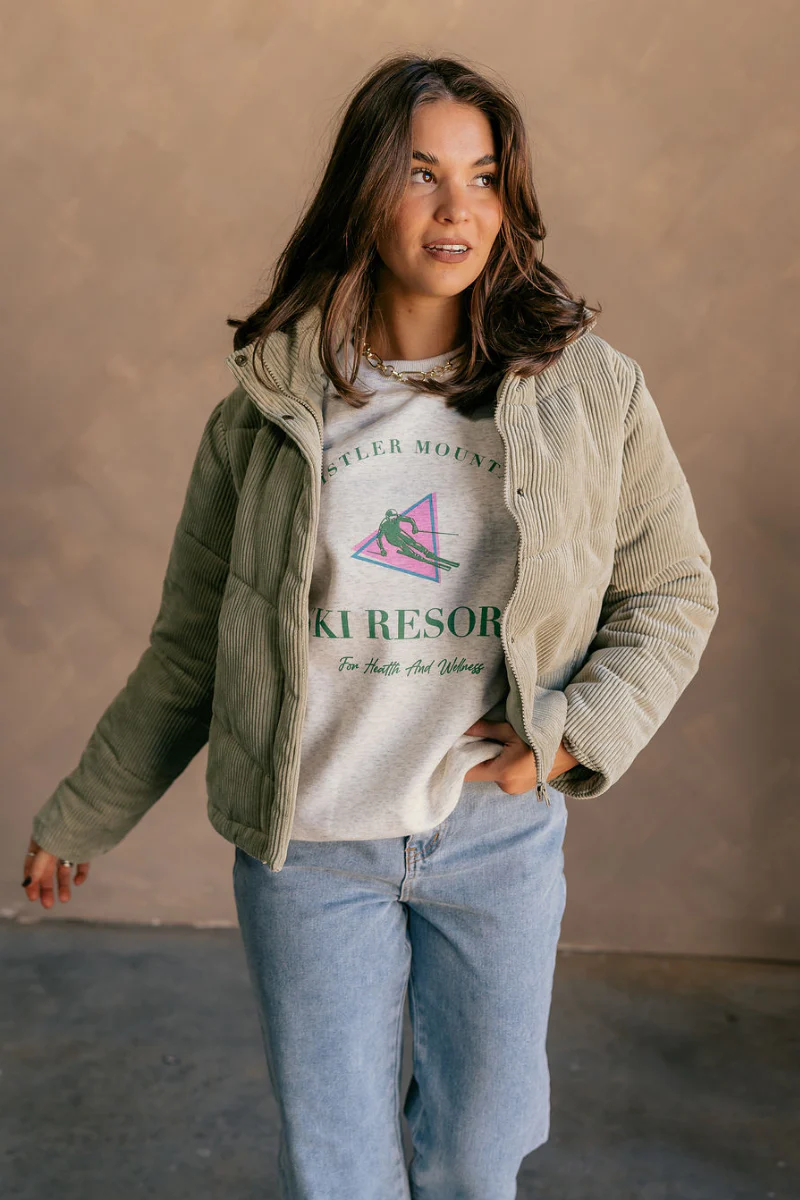 Sloan Moss Green Corduroy Puffer Jacket - Image 3