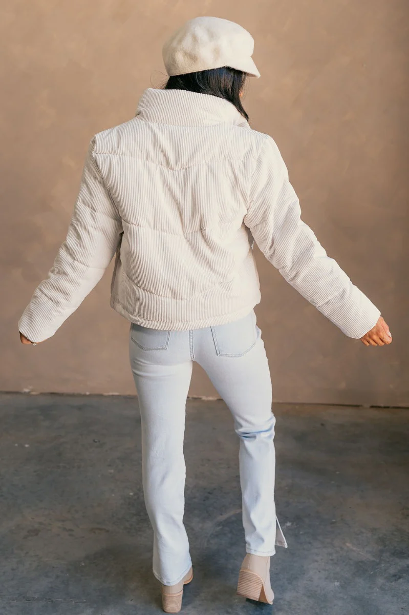 Sloan Off White Corduroy Puffer Jacket - Image 10