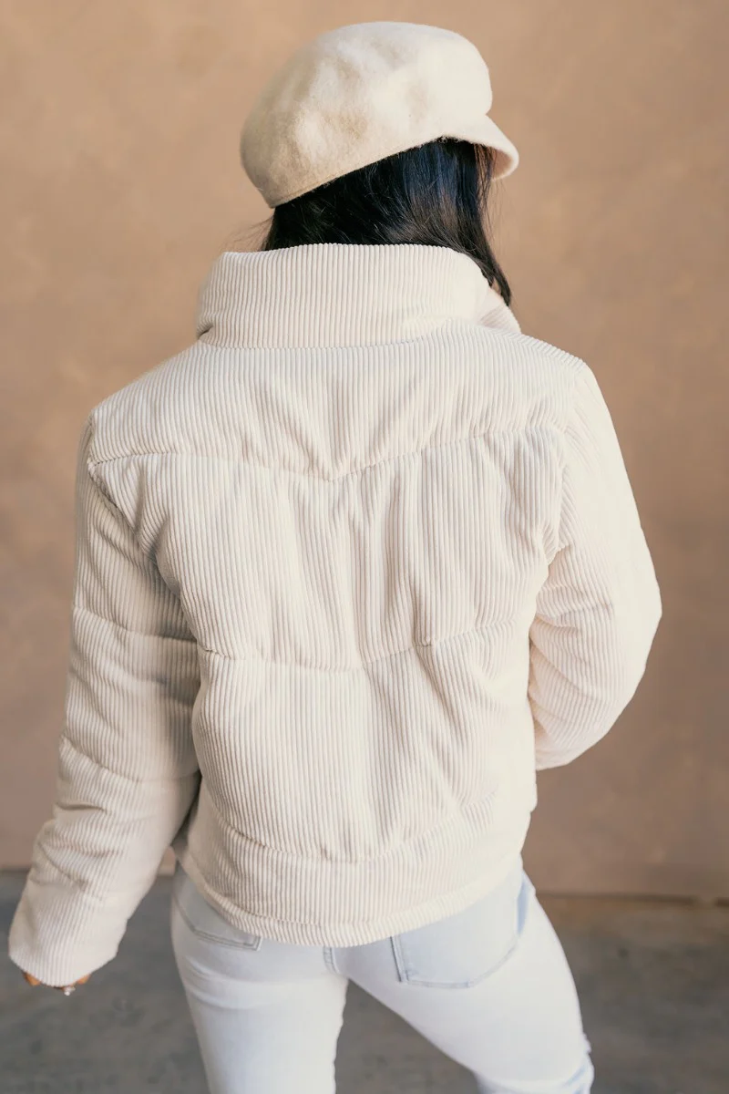 Sloan Off White Corduroy Puffer Jacket - Image 11