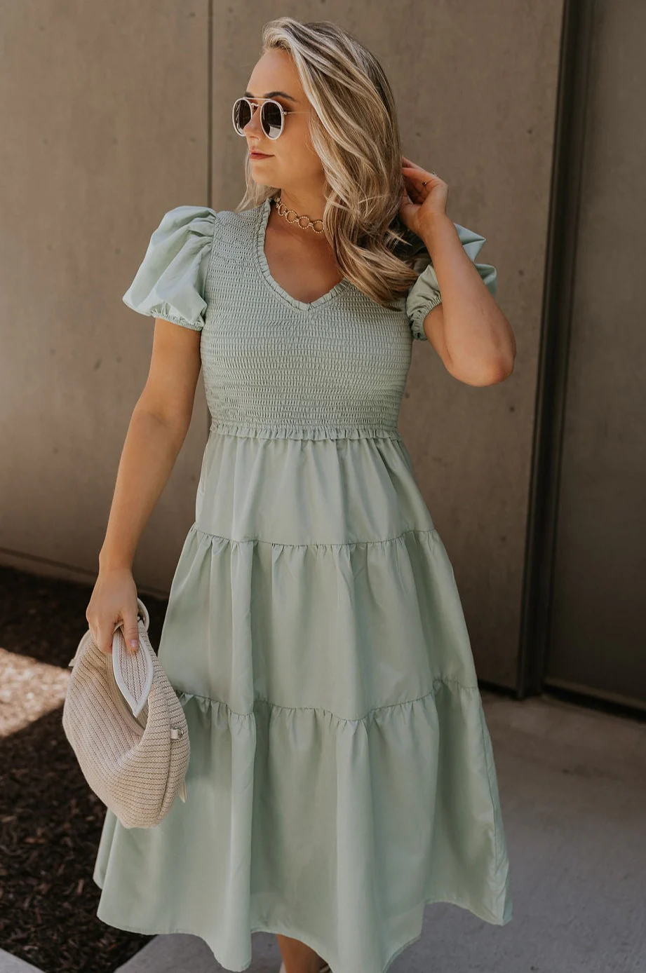 Sloan Sage Puff Sleeve Midi Dress - Image 2