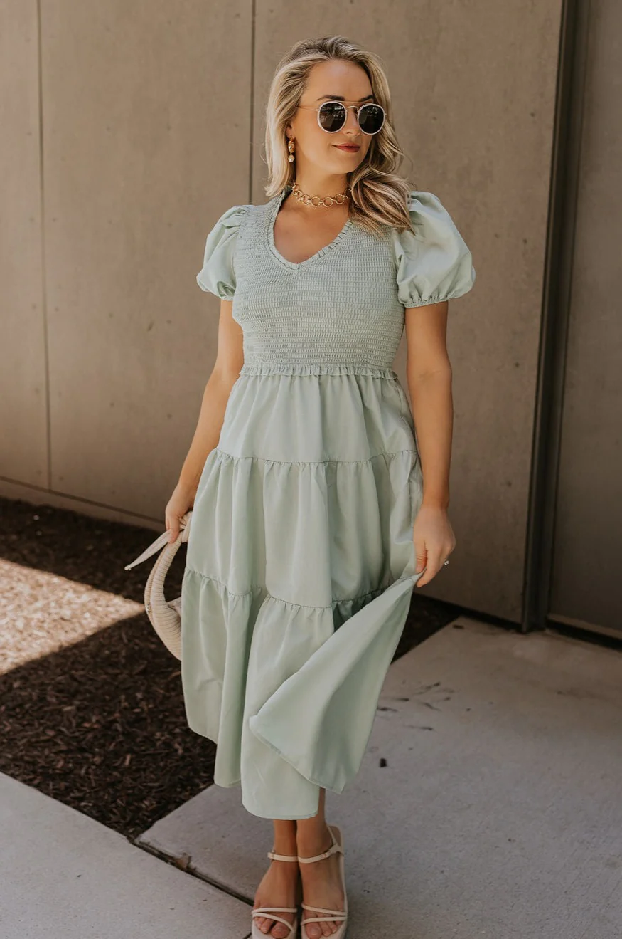 Sloan Sage Puff Sleeve Midi Dress - Image 5