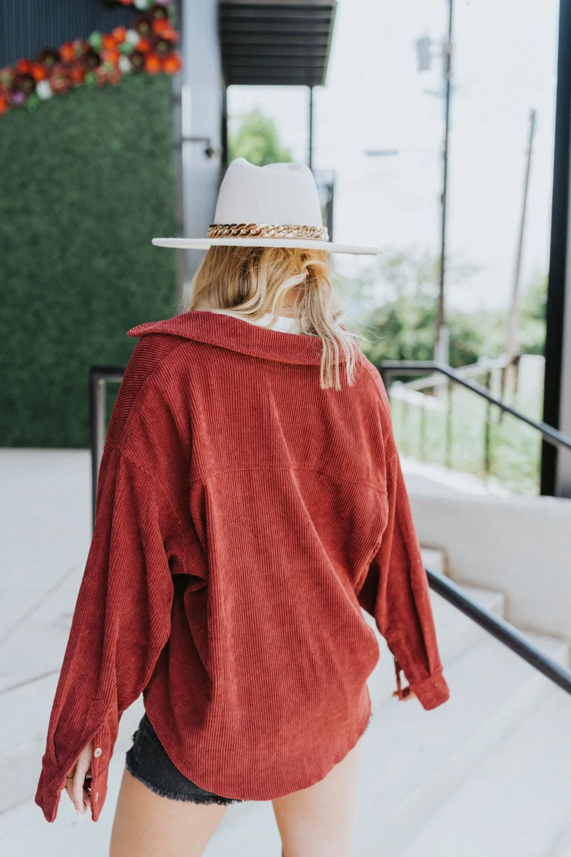 Sloane Corduroy Shacket in Wine - Image 8