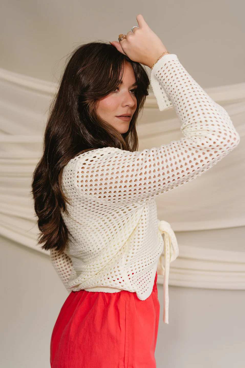 Sloane Off White Knit Tie Top - Image 7