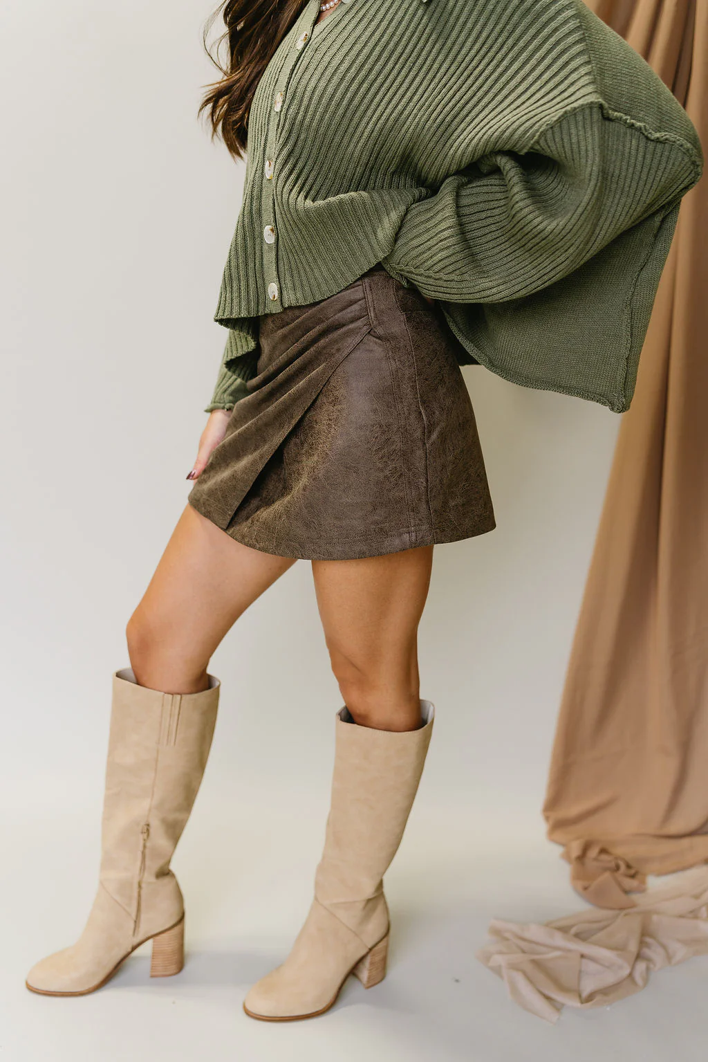 Sloane Washed Brown Faux Leather Skort - Image 7