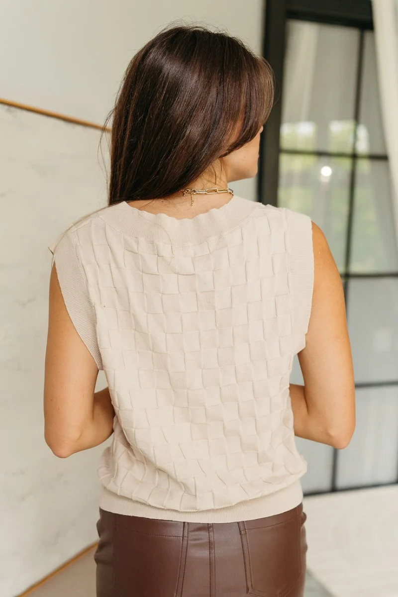 Sofia Beige Checkered Sweater Vest - Image 4