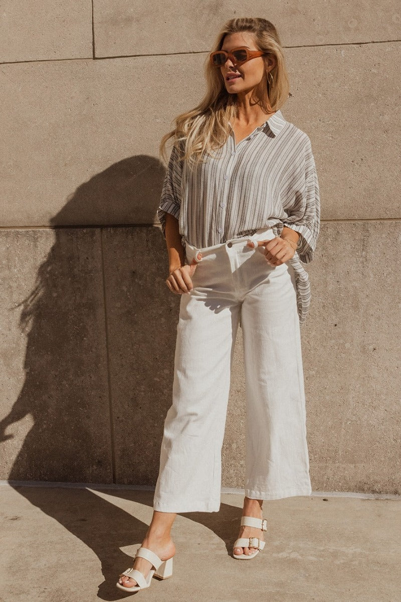Sofia White & Black Striped Short Sleeve Top - Image 2