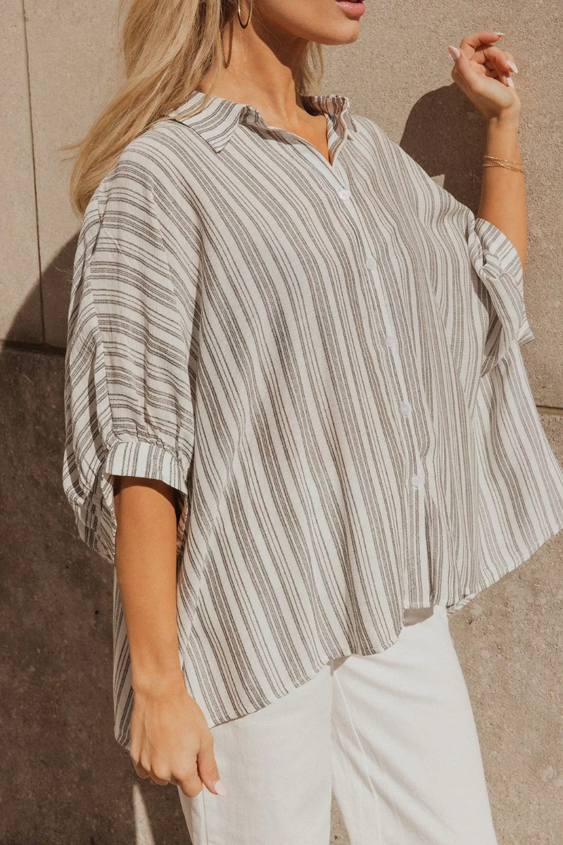 Sofia White & Black Striped Short Sleeve Top - Image 3