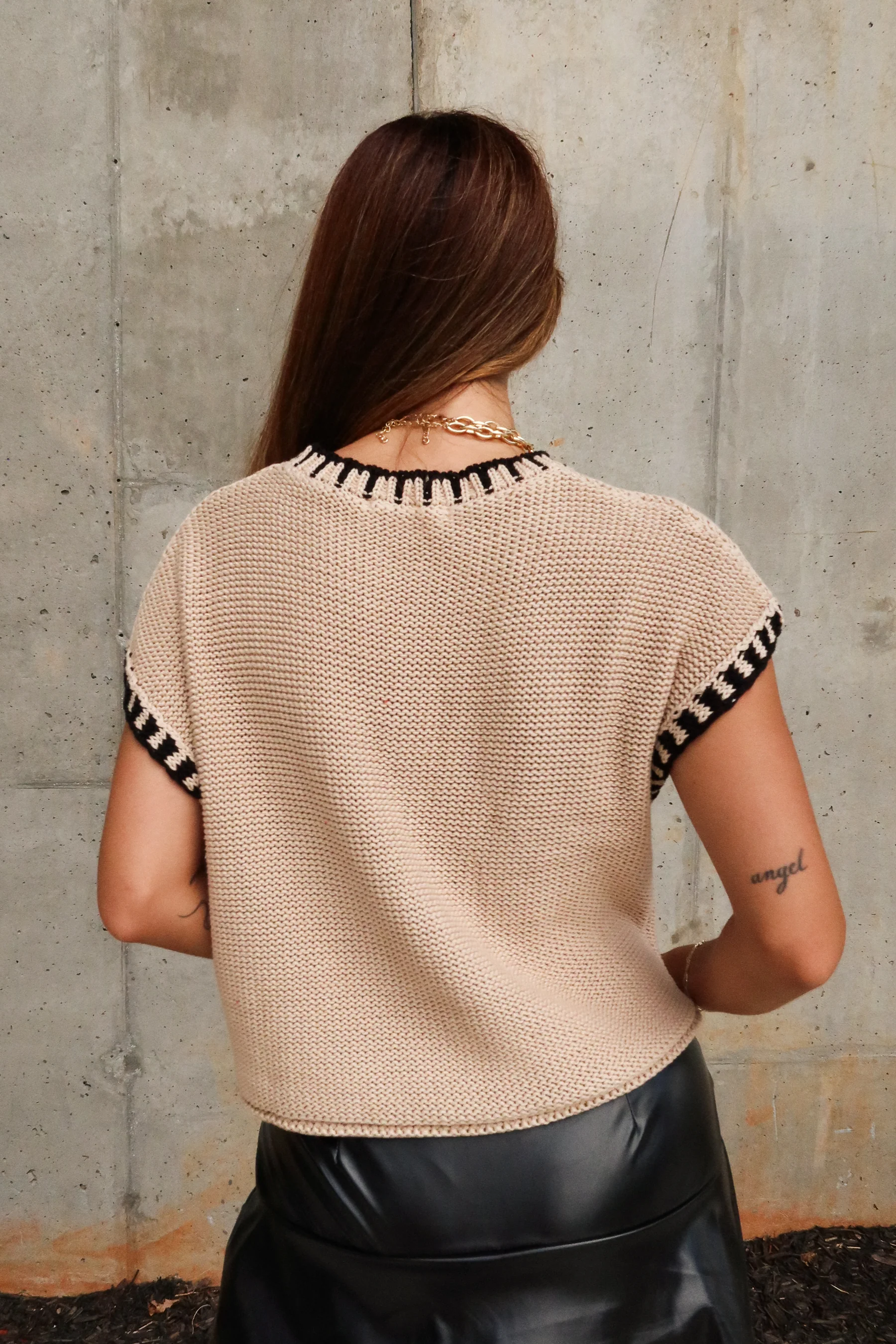 Sofie Taupe & Black Trim Sleeveless Sweater - Image 6