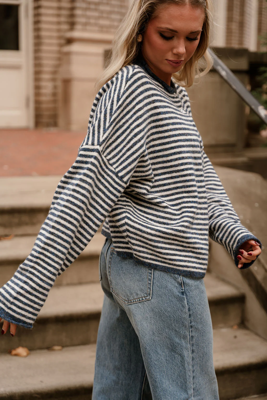 Solana Blue & Cream Stripe Knit Cardigan - Image 3