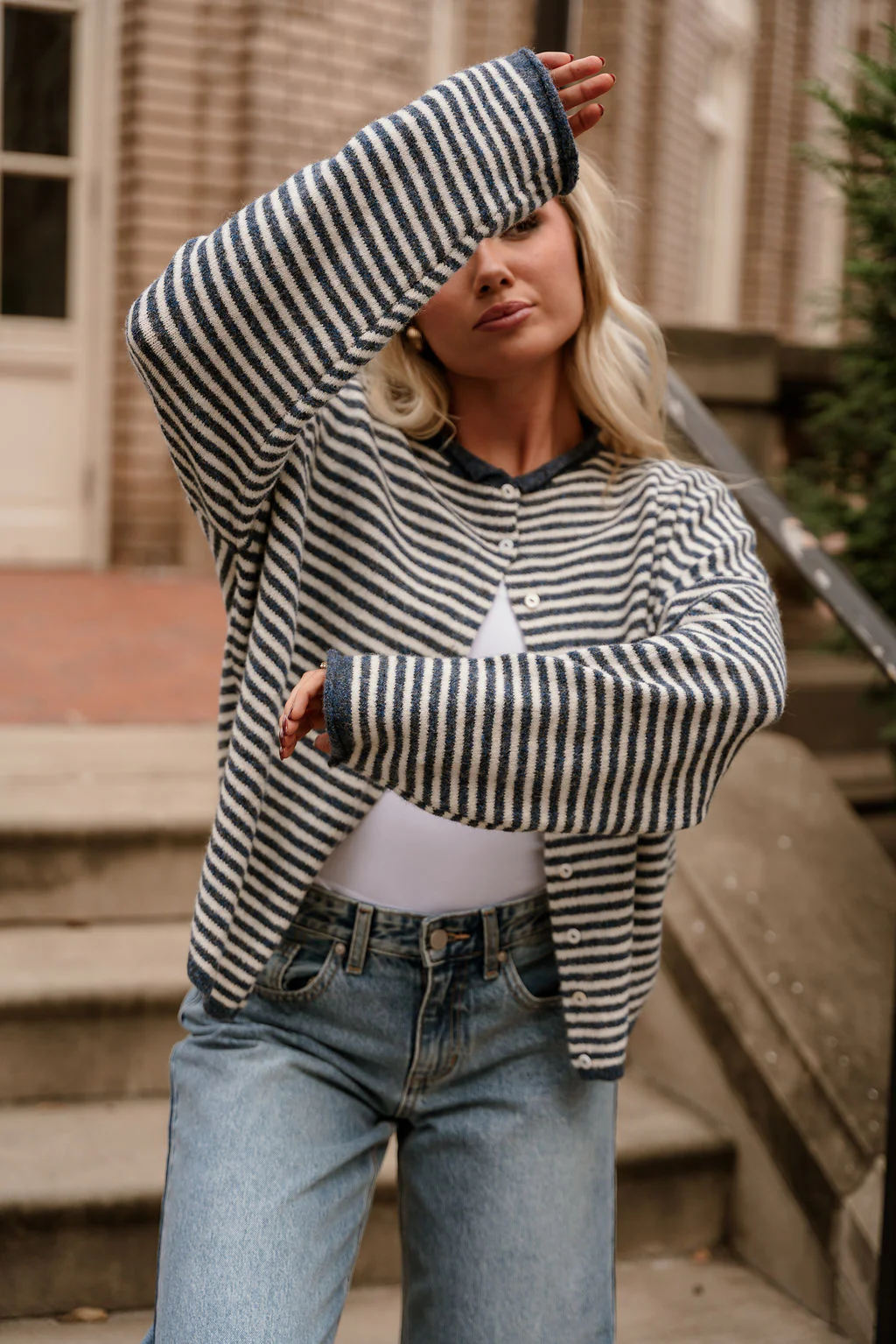 Solana Blue & Cream Stripe Knit Cardigan - Image 8
