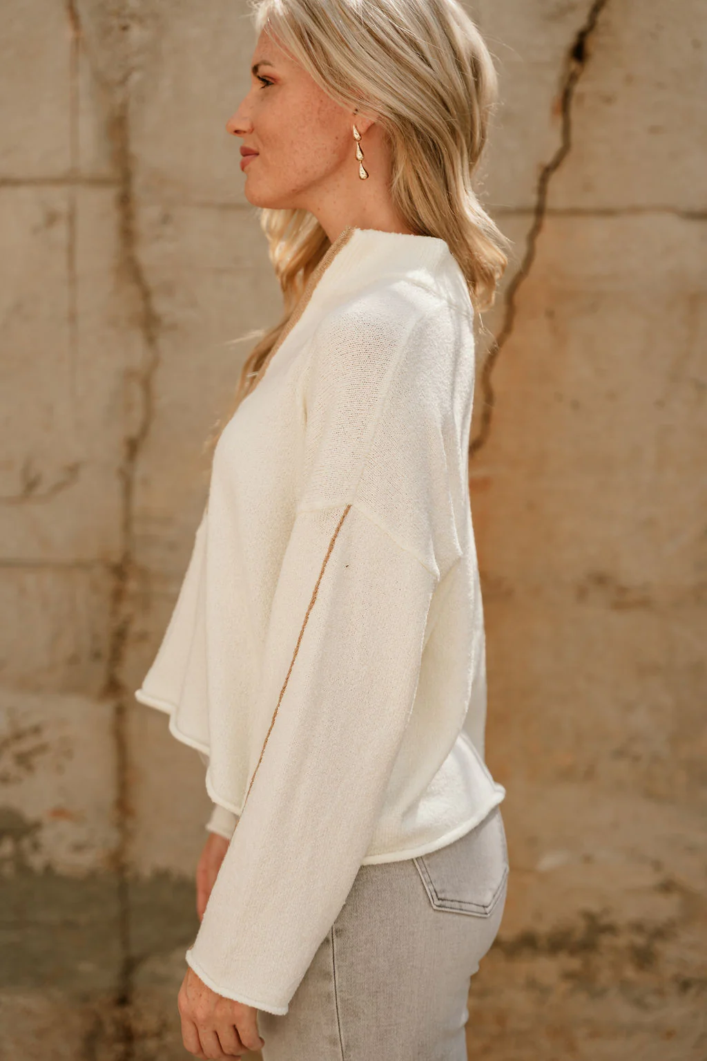 Solana Cream & Taupe Quarter Zip-Up Sweater - Image 3