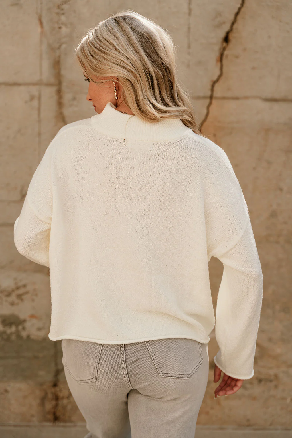 Solana Cream & Taupe Quarter Zip-Up Sweater - Image 4