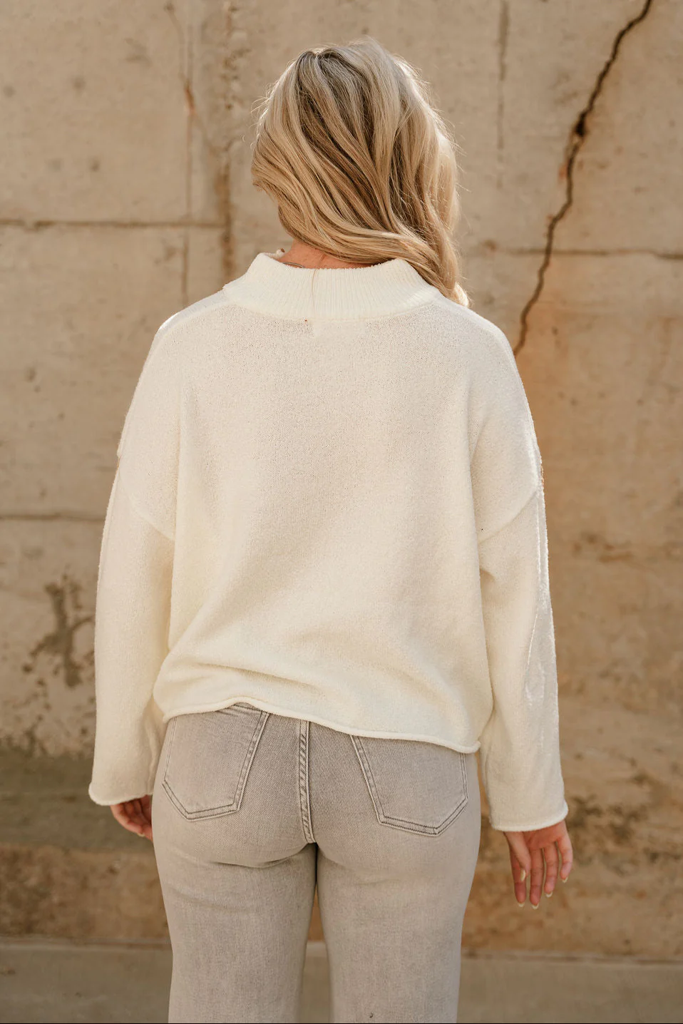 Solana Cream & Taupe Quarter Zip-Up Sweater - Image 5