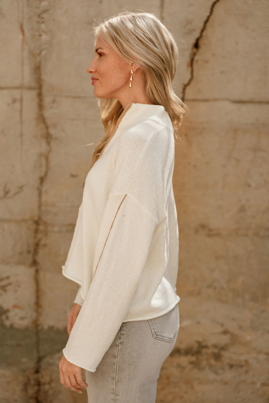 Solana Cream & Taupe Quarter Zip-Up Sweater - Image 6