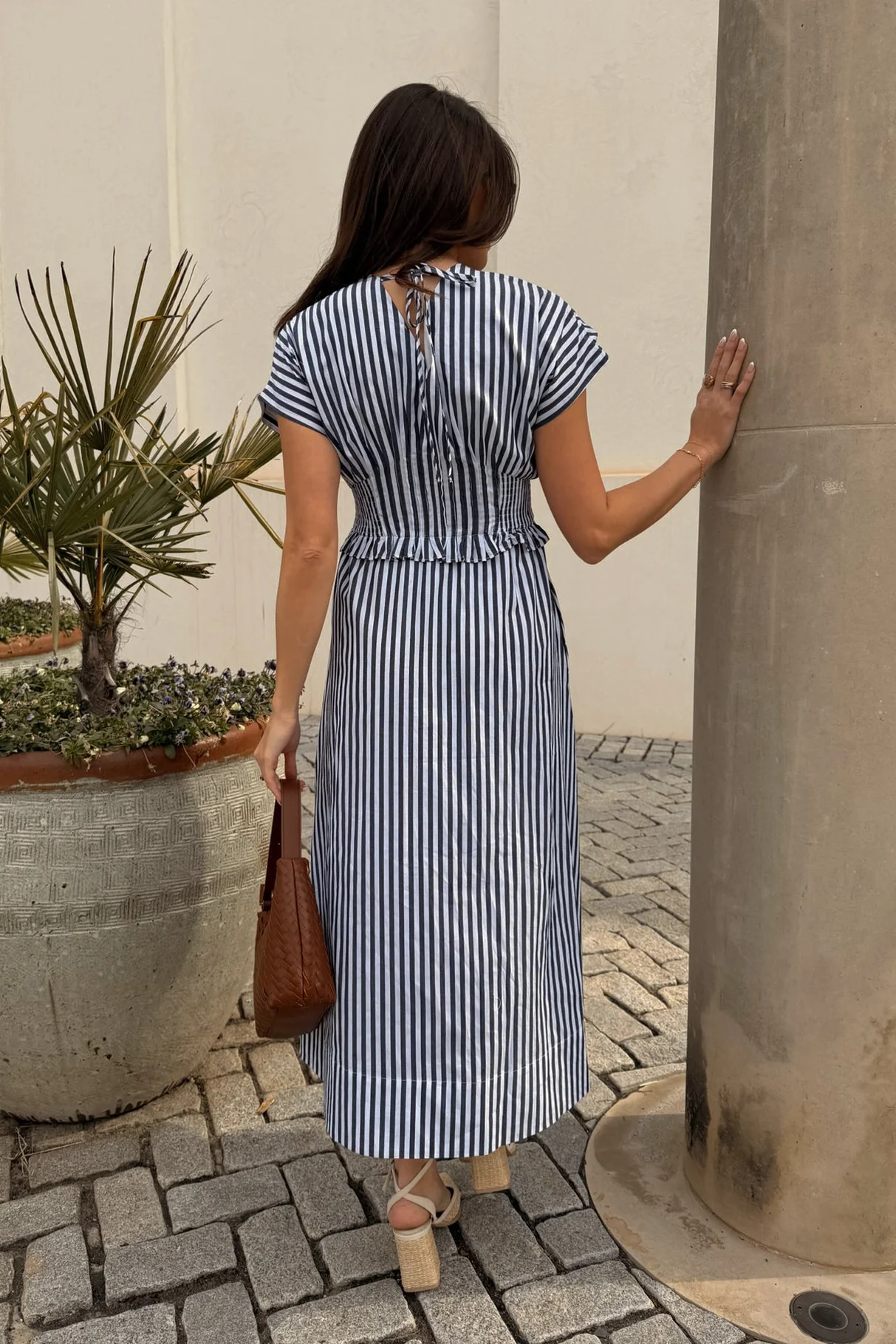 Solana Navy & White Stripe Zip-Up Midi Dress - Image 4