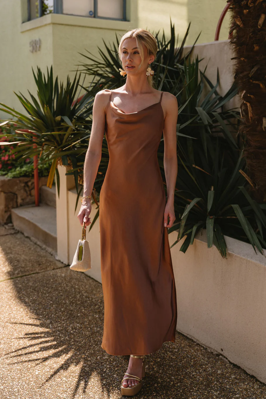 Sophia Brown Satin Midi Dress - Image 7
