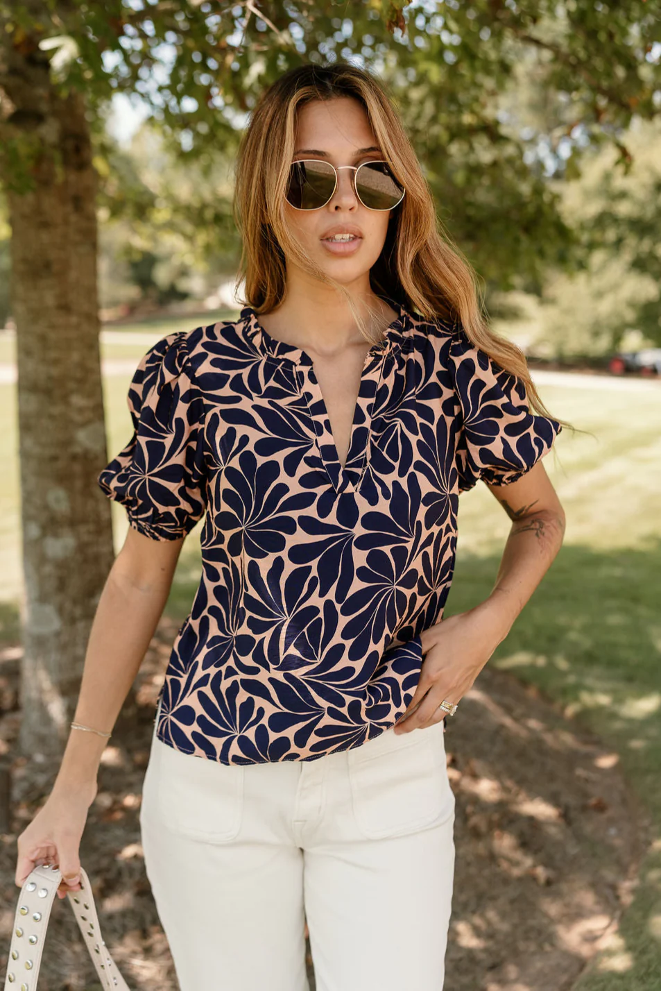 Sophia Navy & Clay Floral Top
