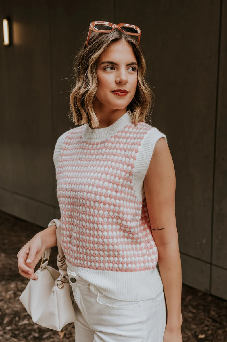 Sophia Pink & White Sleeveless Sweater