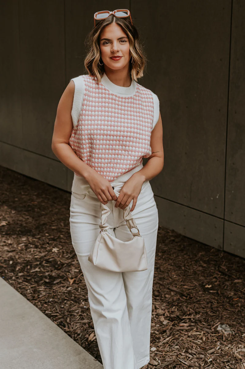 Sophia Pink & White Sleeveless Sweater - Image 2