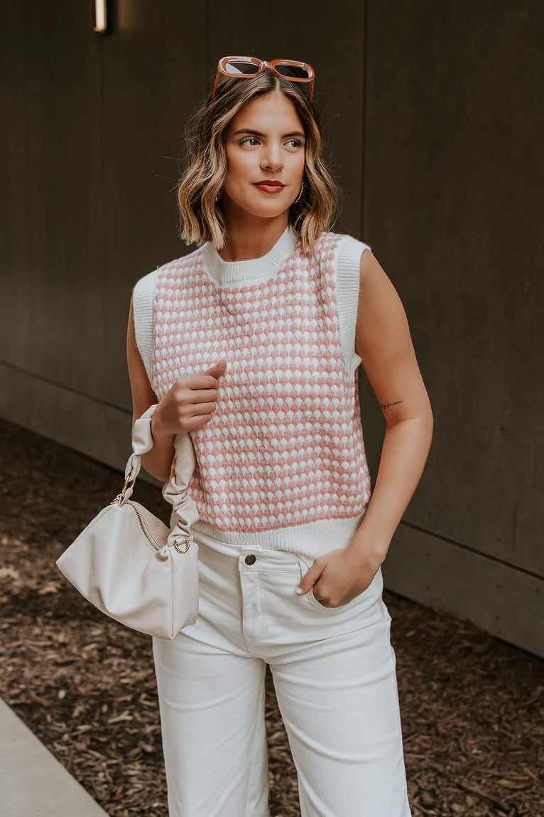 Sophia Pink & White Sleeveless Sweater - Image 3