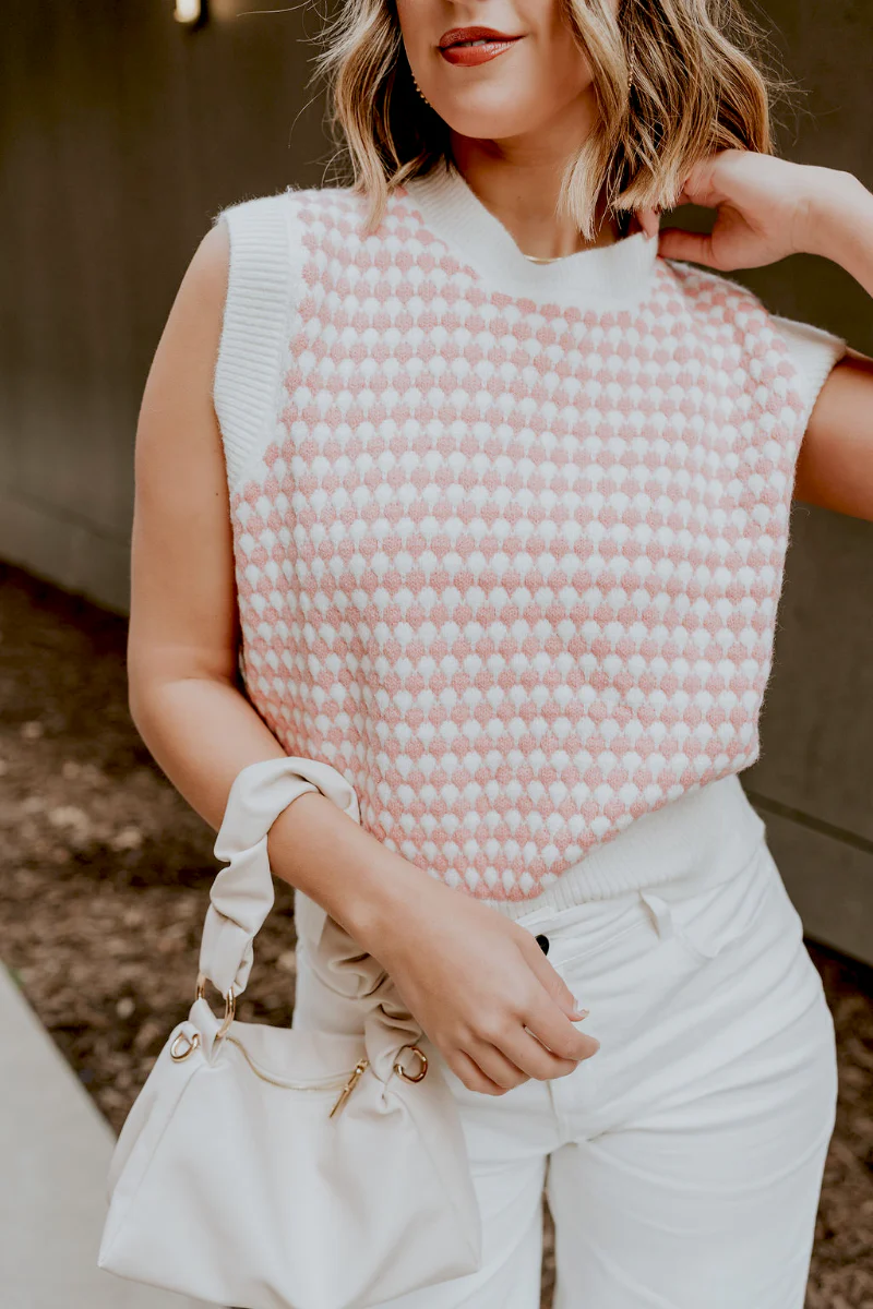 Sophia Pink & White Sleeveless Sweater - Image 6