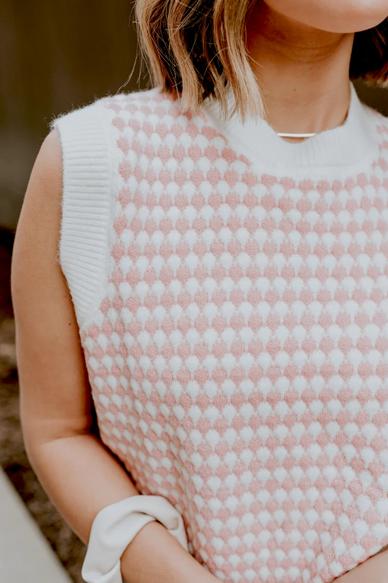 Sophia Pink & White Sleeveless Sweater - Image 7