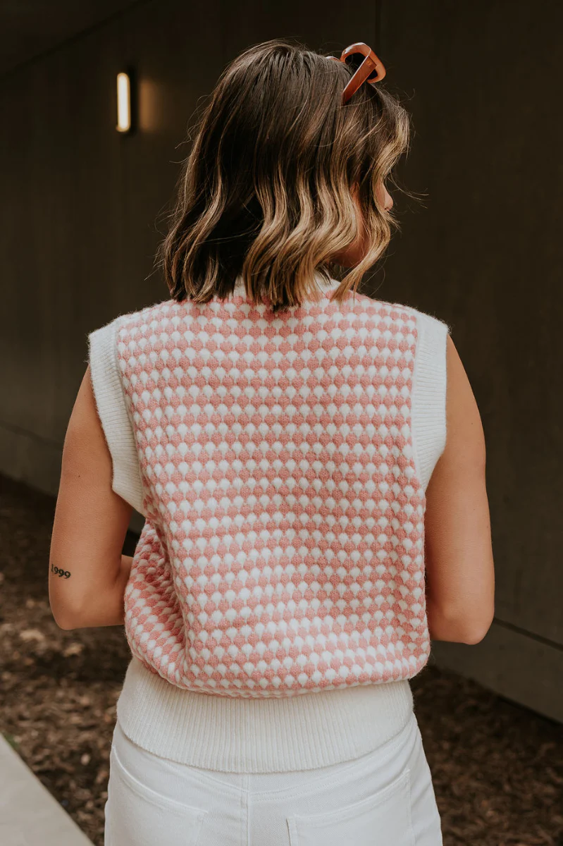 Sophia Pink & White Sleeveless Sweater - Image 9