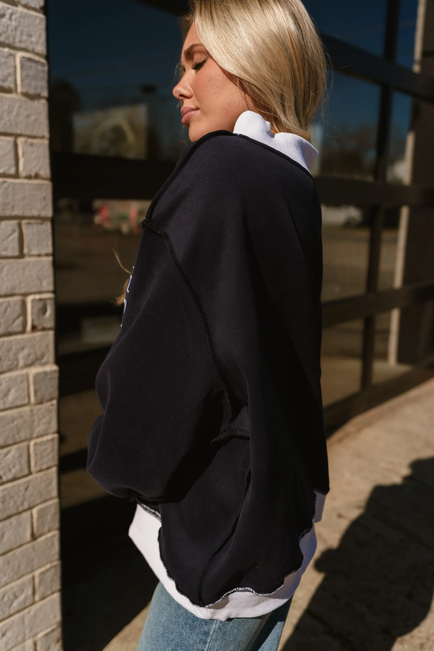 Southern Navy Blue & White Mock Neck Sweatshirt - Image 8