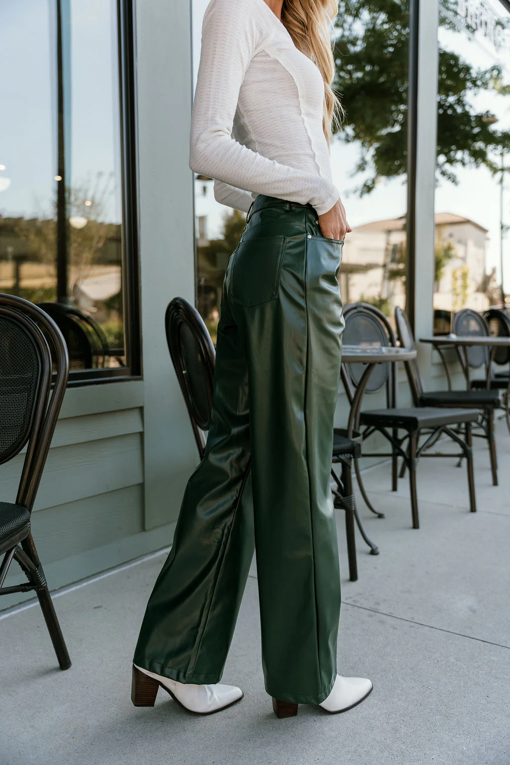Kilah Dark Green Faux Leather Pants - Image 3