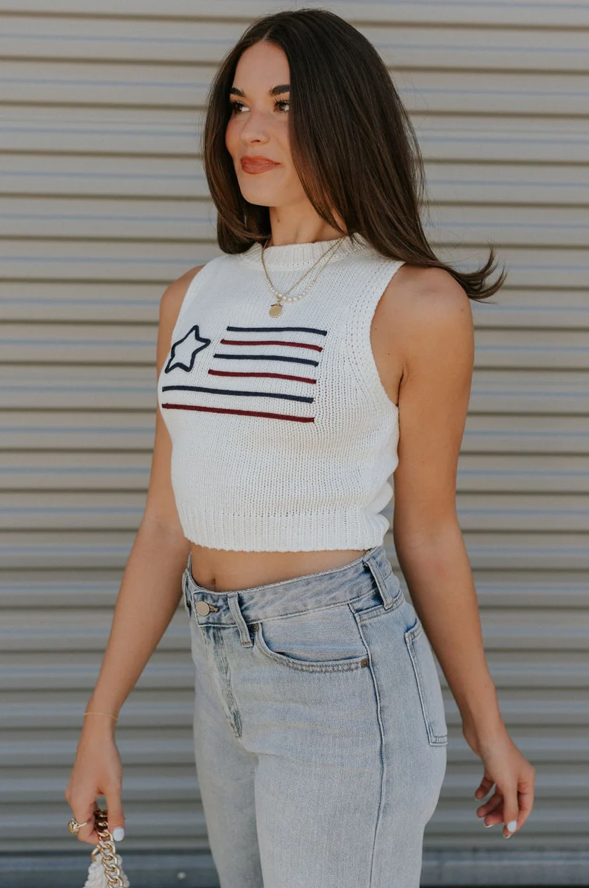 Star American Flag Cream Knit Tank - Image 4
