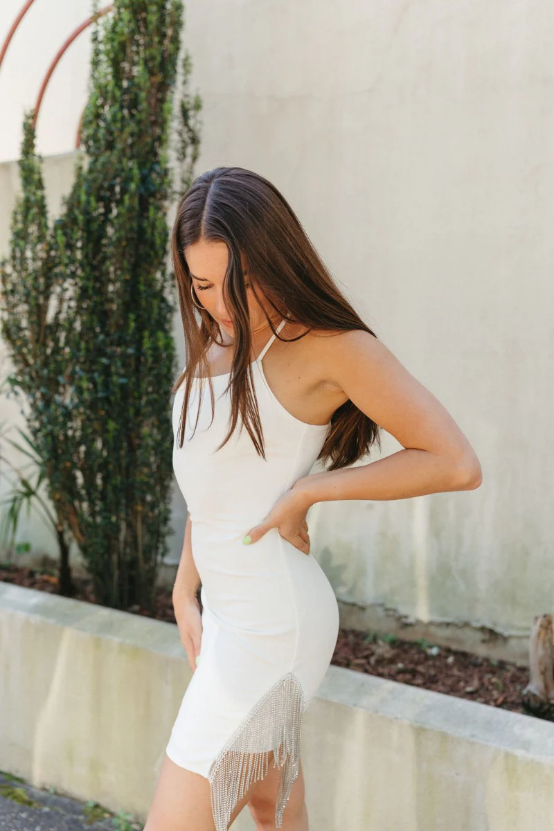 Starlight Rhinestone Fringe Dress in White - Image 3