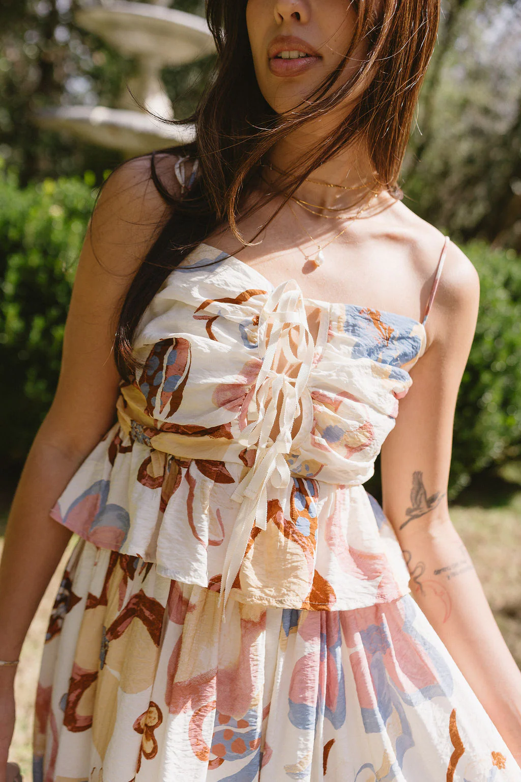 Stella Beige Multi Floral Ruched Tank - Image 2
