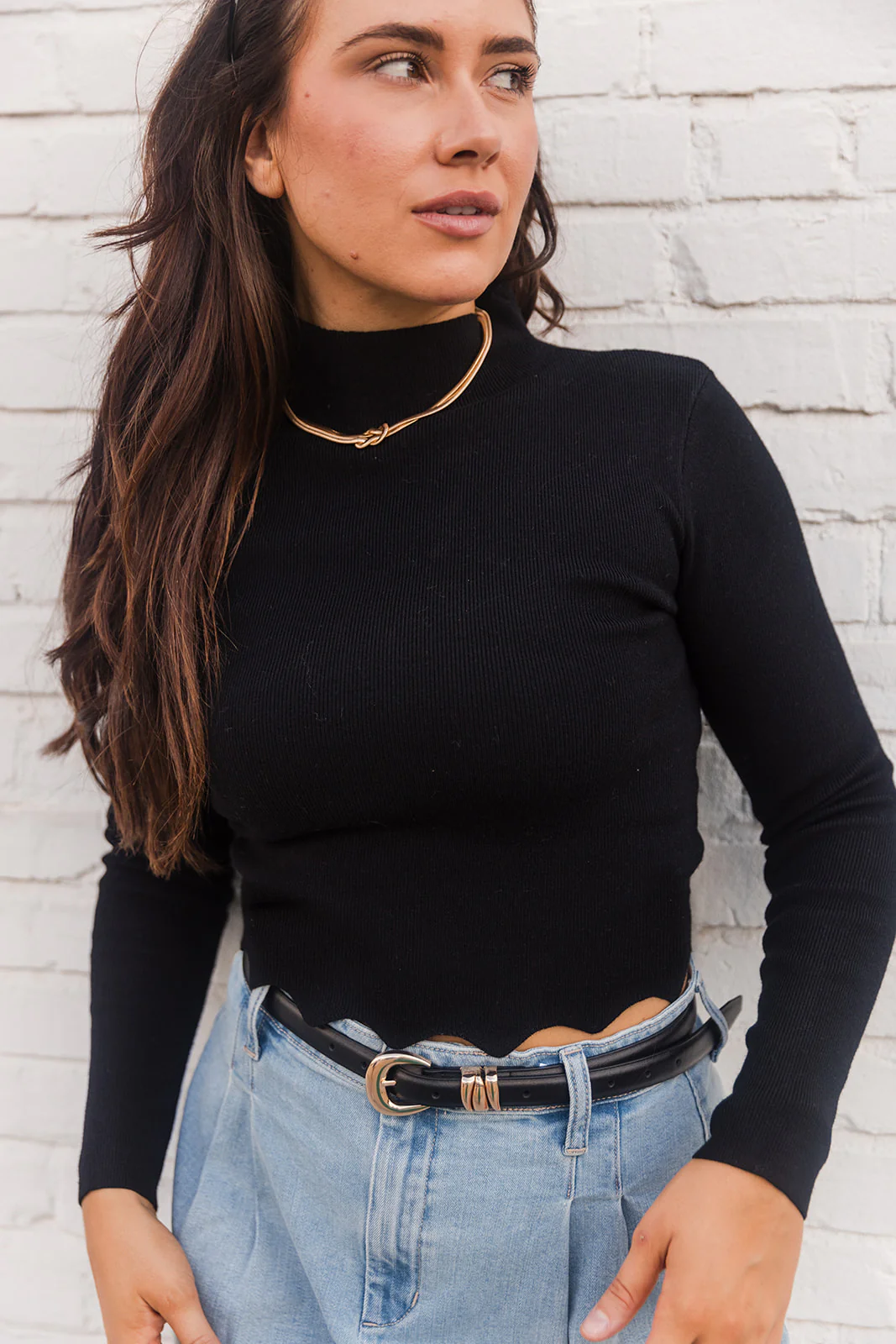 Stella Black Scallop Long Sleeve Top - Image 7
