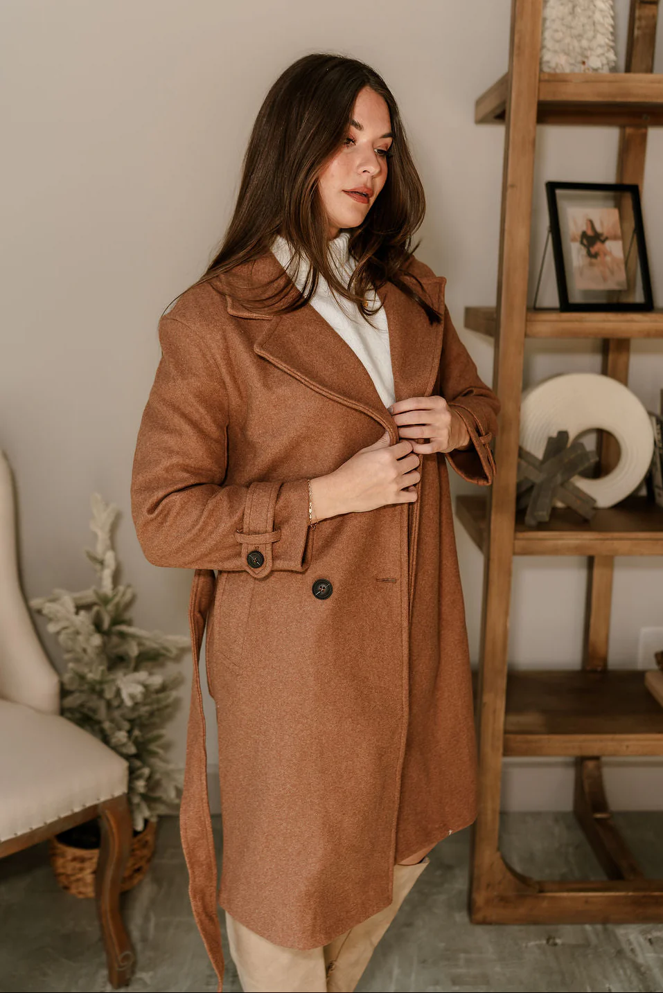 Stella Camel Brown Tie Waist Coat - Image 11