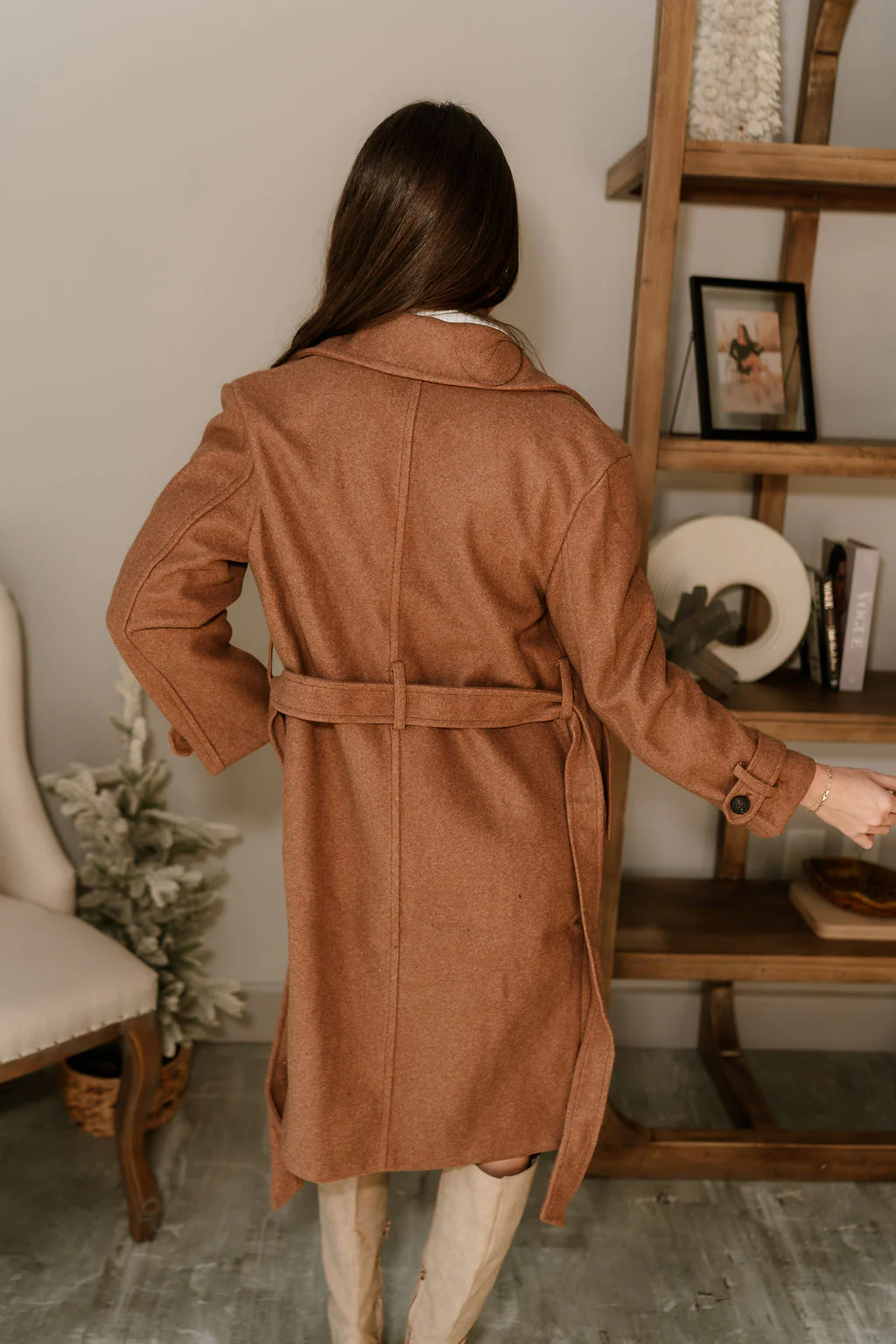 Stella Camel Brown Tie Waist Coat - Image 13