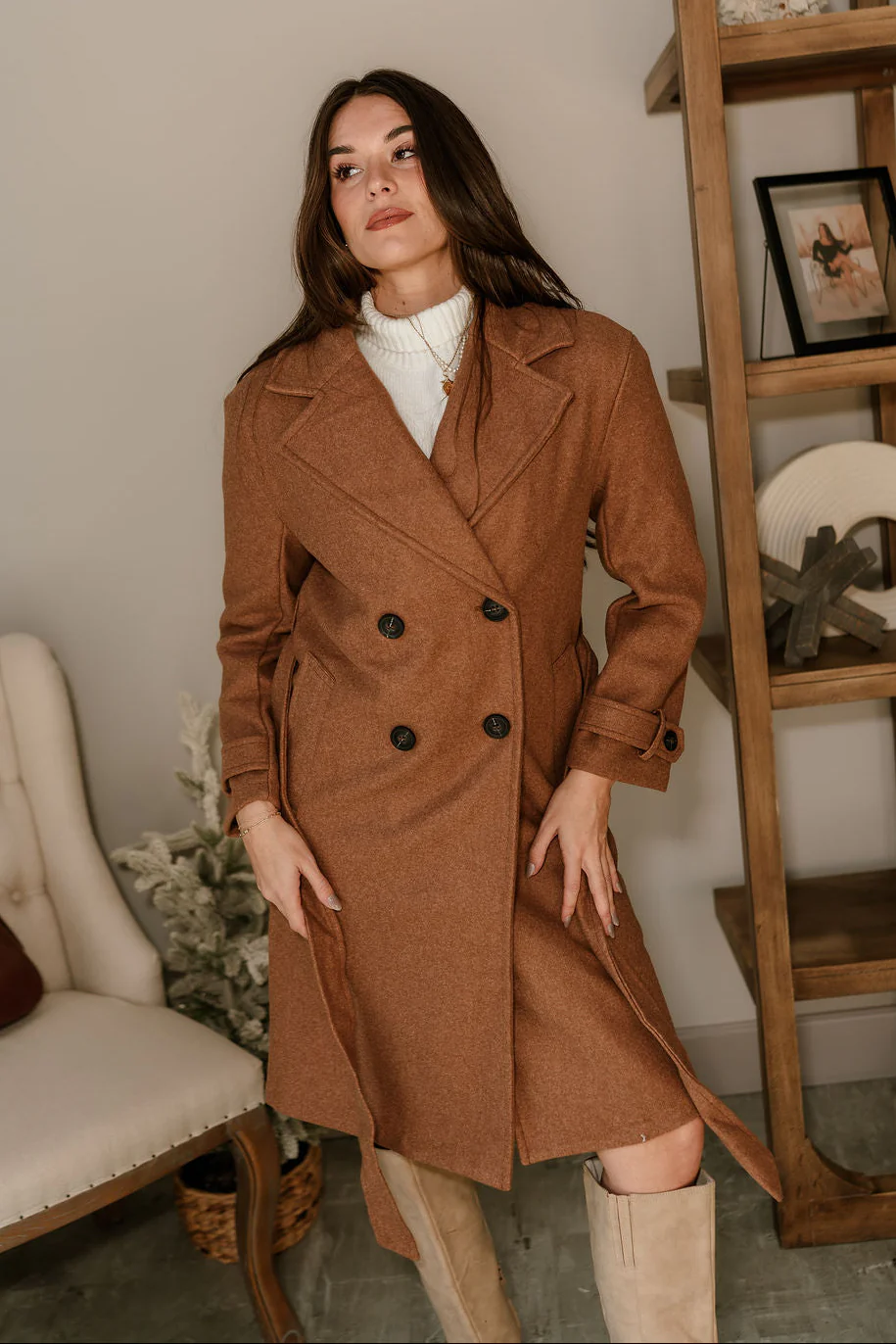 Stella Camel Brown Tie Waist Coat - Image 2