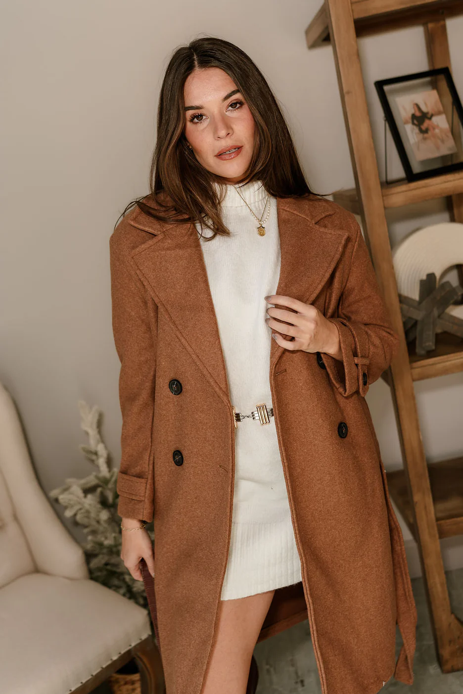 Stella Camel Brown Tie Waist Coat - Image 3