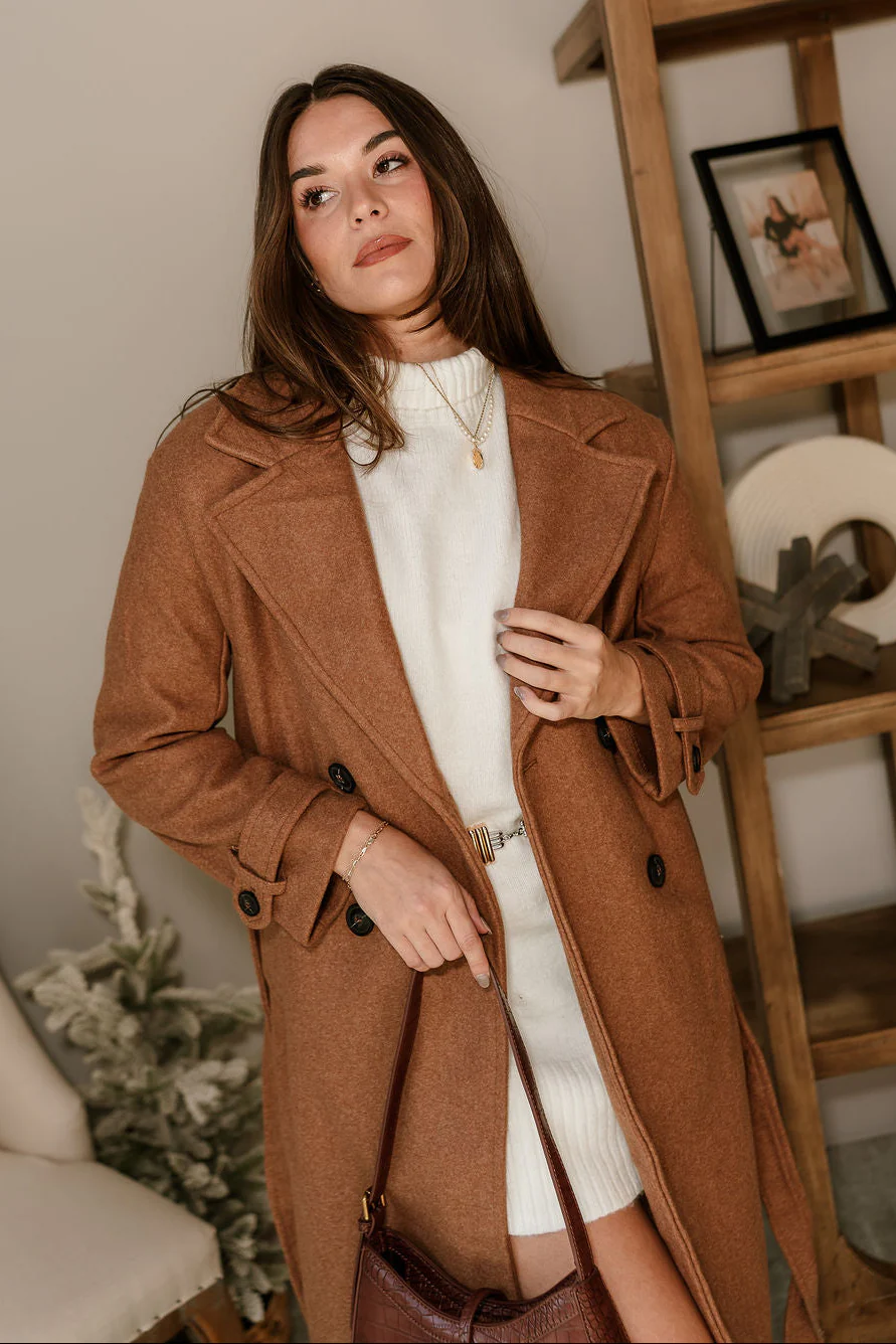 Stella Camel Brown Tie Waist Coat - Image 5