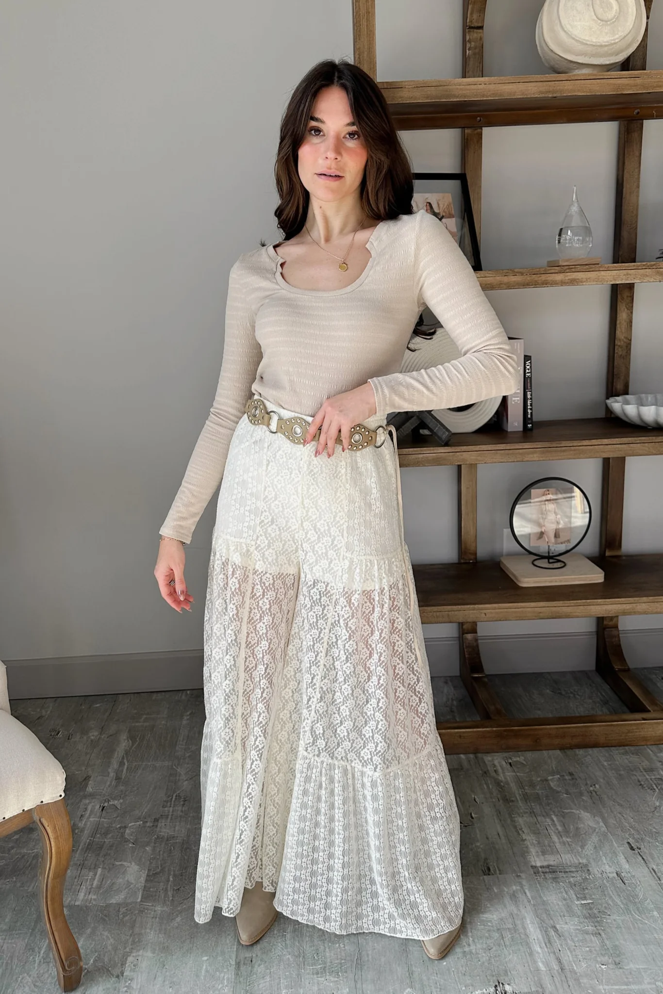 Stella Cream Lace Wide Leg Pant - Image 7