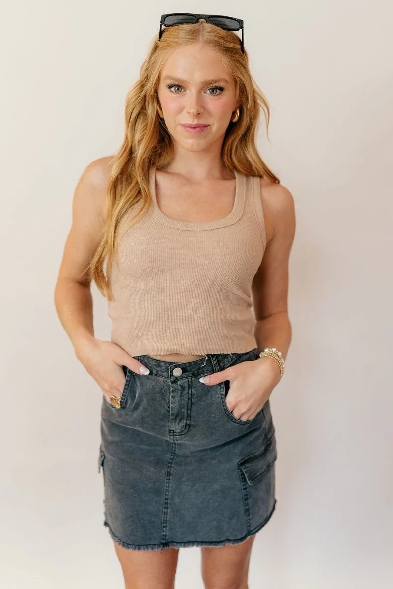 Stella Taupe Raw-Hem Cropped Tank - Image 2